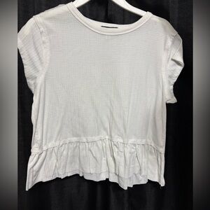 Discreet Cream Ruffle Hem Short Sleeve Top